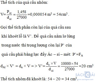 Giải bài tập SBT Vật lý lớp 8 bài 10: Lực đẩy Ác-si-mét