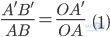 \frac{A'B'}{AB}=\frac{OA'}{OA}\ \ \ \ \left(1\right)