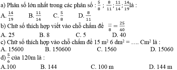 Đề kiểm tra Toán 4 | Đề thi Toán 4